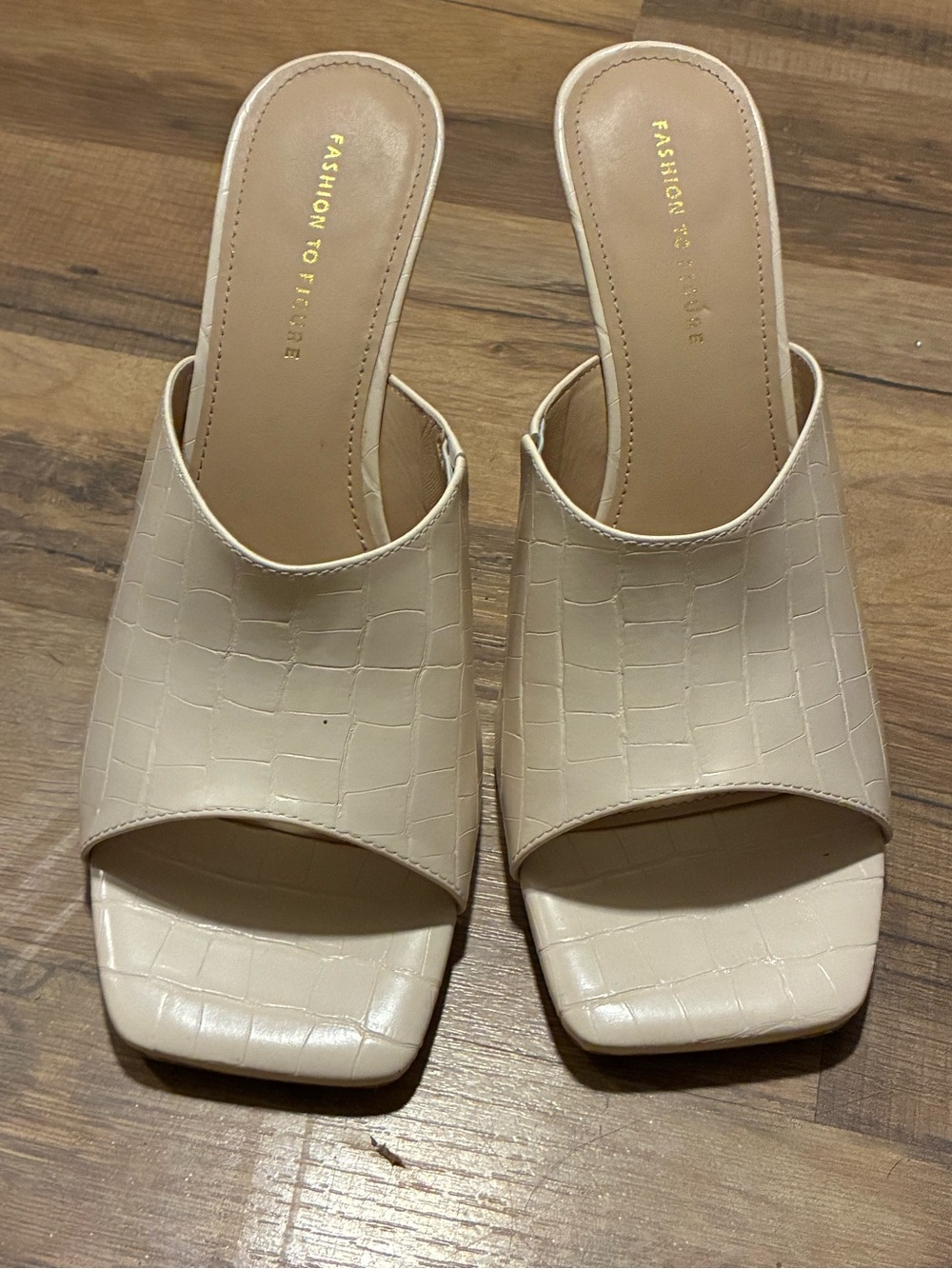 Fashion to Figure Cream Croc-Embossed Slide Mules